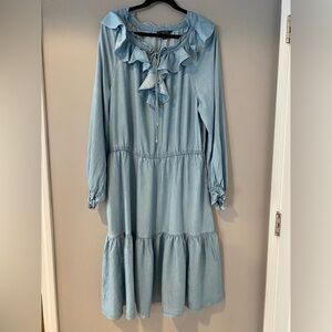 Ralph Lauren Light Blue Ruffle-Tiered Long Sleeve Dress